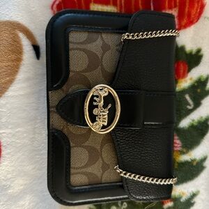 Coach Black and Brown Wallet with Gold Chain